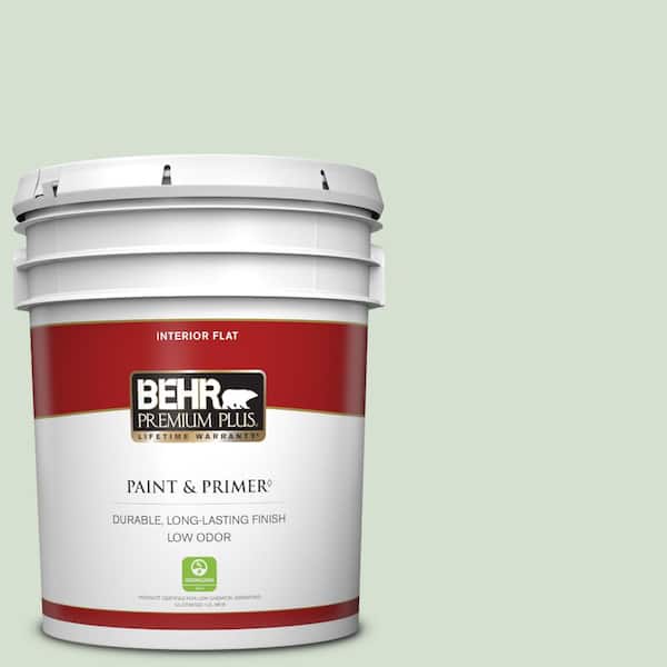 BEHR PREMIUM PLUS 5 gal. #S400-2 Comforting Green Flat Low Odor Interior Paint & Primer