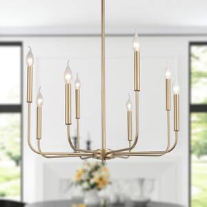 Linear Gold Staggered Candlestick Island Chandelier, 8-Light Vintage Hanging Pendant Lamp for Kitchen Dining Living Room