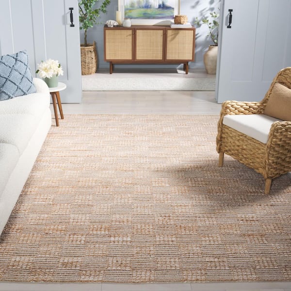Natural Fiber 9 ft. x 12 ft. Natural/Ivory Distressed Grid Area Rug