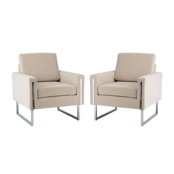JAYDEN CREATION Dardanus Modern Tan Velvet Club Chair with Embedded Metal Armrests Set of 2