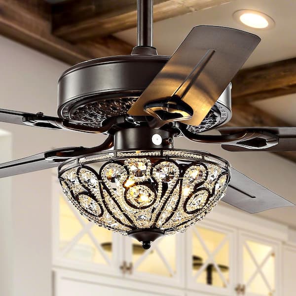 JONATHAN Y Ali 48 in. Oil Rubbed Bronze 3-Light Wrought Iron LED Ceiling Fan with Light and Remote