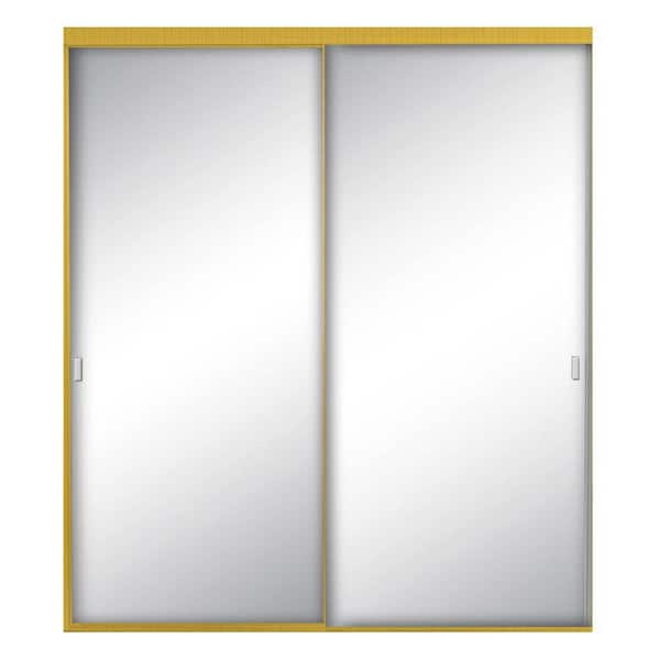 Contractors Wardrobe 48 in. x 80-1/2 in. Style Lite Bright Gold Aluminum Frame Mirrored Interior Sliding Closet Door