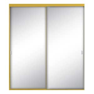 60 in. x 80-1/2 in. Style Lite Bright Gold Aluminum Frame Mirrored Interior Sliding Closet Door