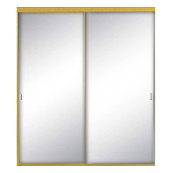 Contractors Wardrobe 96 in. x 96 in. Style Lite Bright Gold Aluminum Frame Mirrored Interior Sliding Closet Door