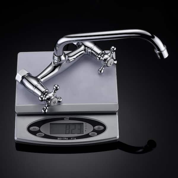 Double Handles Wall Mount Standard Kitchen Faucet in Chrome