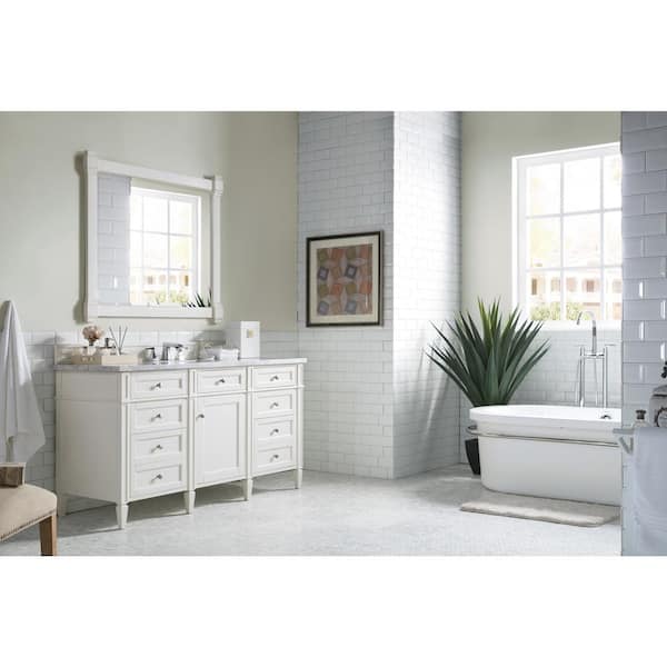 James Martin Vanities Brittany 60.0 in. W x 23 in. D x 34 in. H Single Bath Vanity in Bright White with Carrara White Marble Top