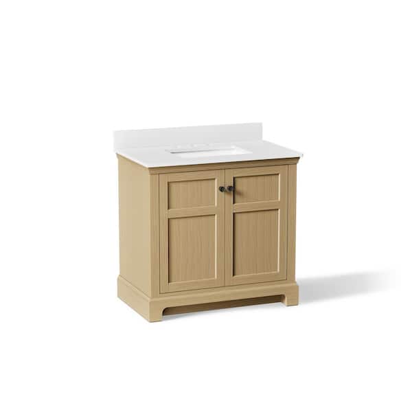 Baskin 36 in. Single Sink Light Oak Bath Vanity with Bianco Bella Quartz Top