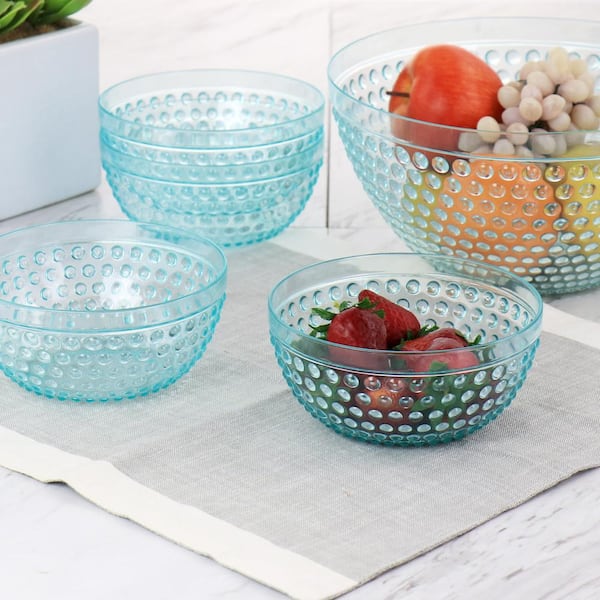 5 Piece Glass Salad Bowl Set Prismatic Serving Bowl & 4 Small Bowls EUC