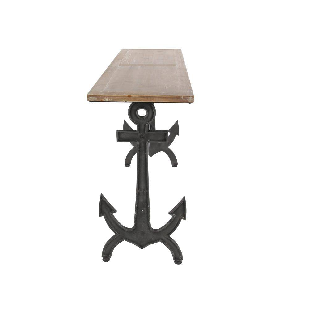 Black Solid Anchor Coastal Console Table with Brown Wood Top, 48"W x 31"H