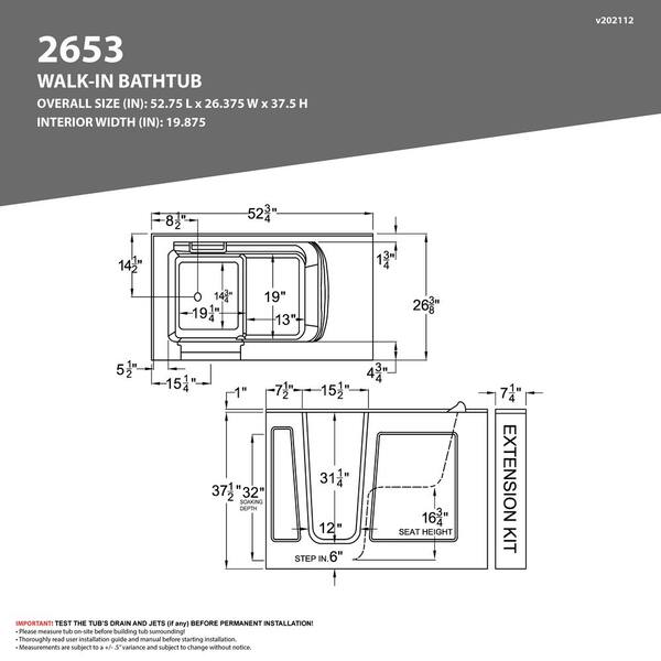 52.75 in. Walk-In Whirlpool Bathtub in White with 1.28 GPF Single Flush Toilet 52.75 in. Walk-In Whirlpool Bathtub in White with 1.28 GPF Single Flush Toilet