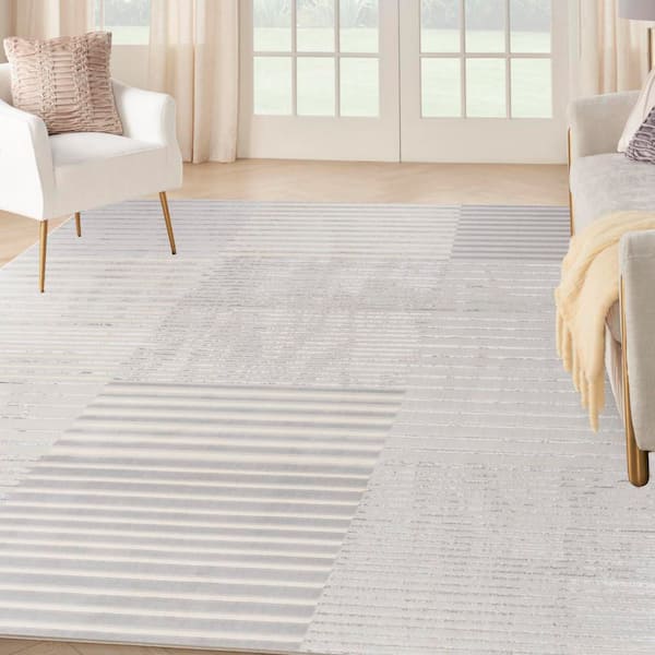 Brushstrokes Silver Grey 8 ft. x 10 ft. Abstract Contemporary Area Rug