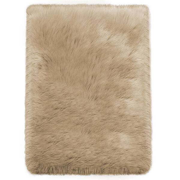 Latepis Sheepskin Faux Furry Black Cozy Rugs 8 ft. x 10 ft. Area Rug