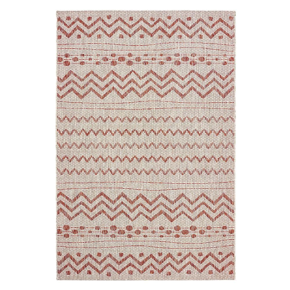 Silveria Patio Beige/Red 5 ft. x 8 ft. Geometric Chevron Polypropylene Indo