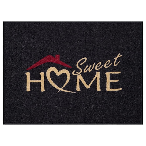Ottomanson Sweet Home Collection Non-Slip Rubberback Sweet Home Design 2x3 Indoor Area Rug/Entryway Mat, 2 ft. x 3 ft., Black