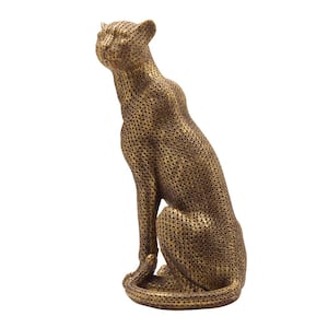 9 in.Gold Resin Sitting Leopard Figurine