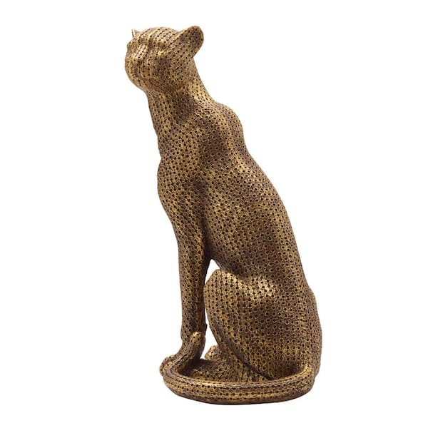 Elements 9 in.Gold Resin Sitting Leopard Figurine 5286250 - The Home Depot