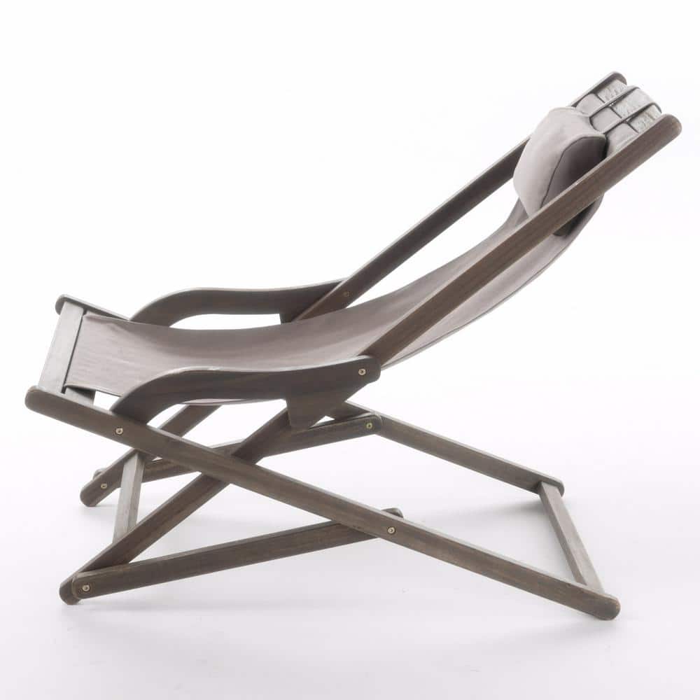 Eucalyptus Wood & Grey Canvas Outdoor Sling Chair Set
