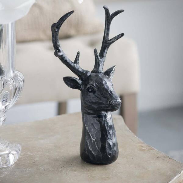 Unbranded Black 6 in. x 11 in. Resin 8-Point Deer Head Statue Home Decor Art Deer Head Sculpture