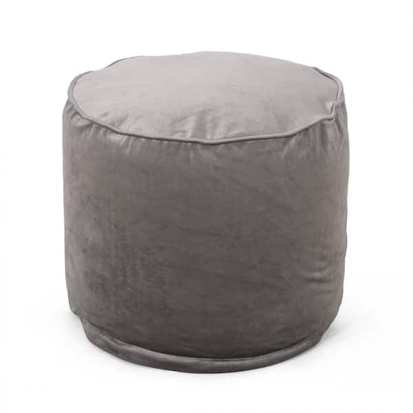 Noble House Beaver 16 in. x 16 in. Velvet Cylinder Pouf in Pewter Gray