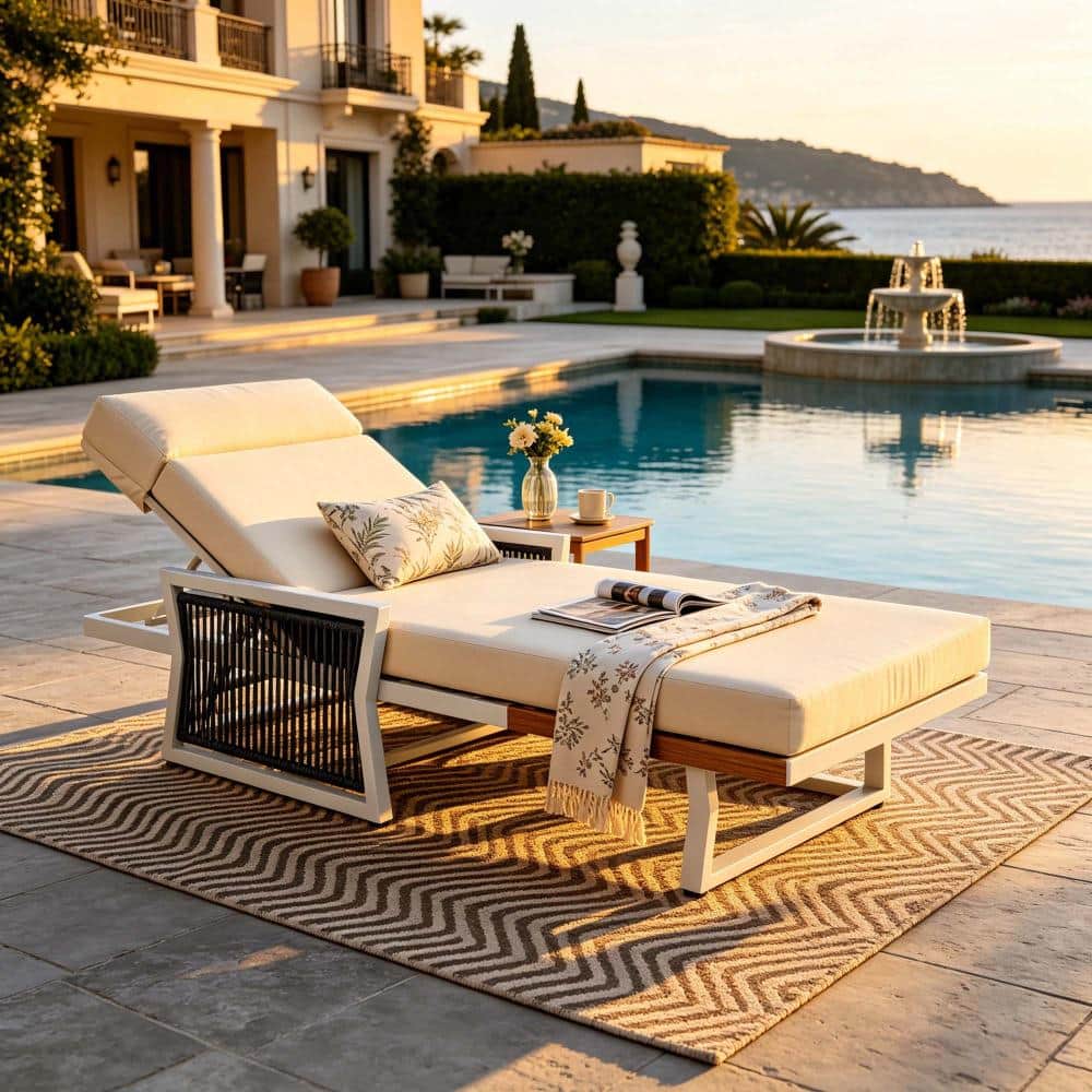 White Iron Outdoor Chaise Lounge, 4