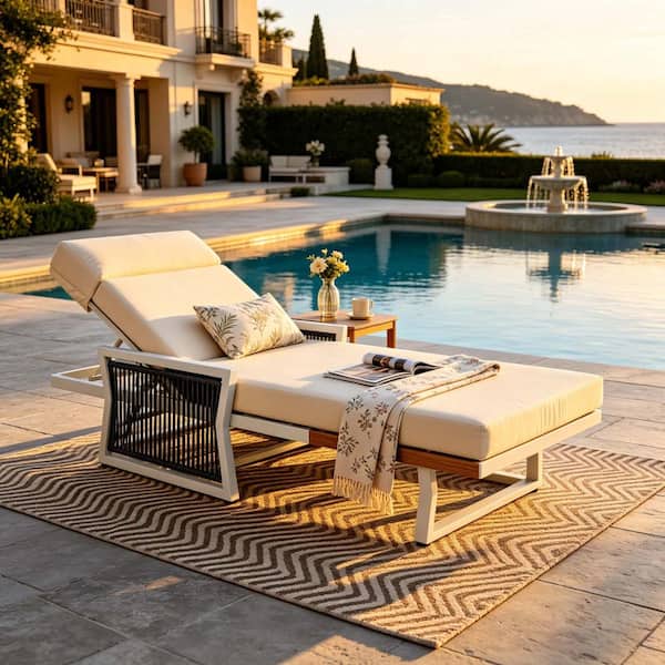White Iron Outdoor Chaise Lounge, 4