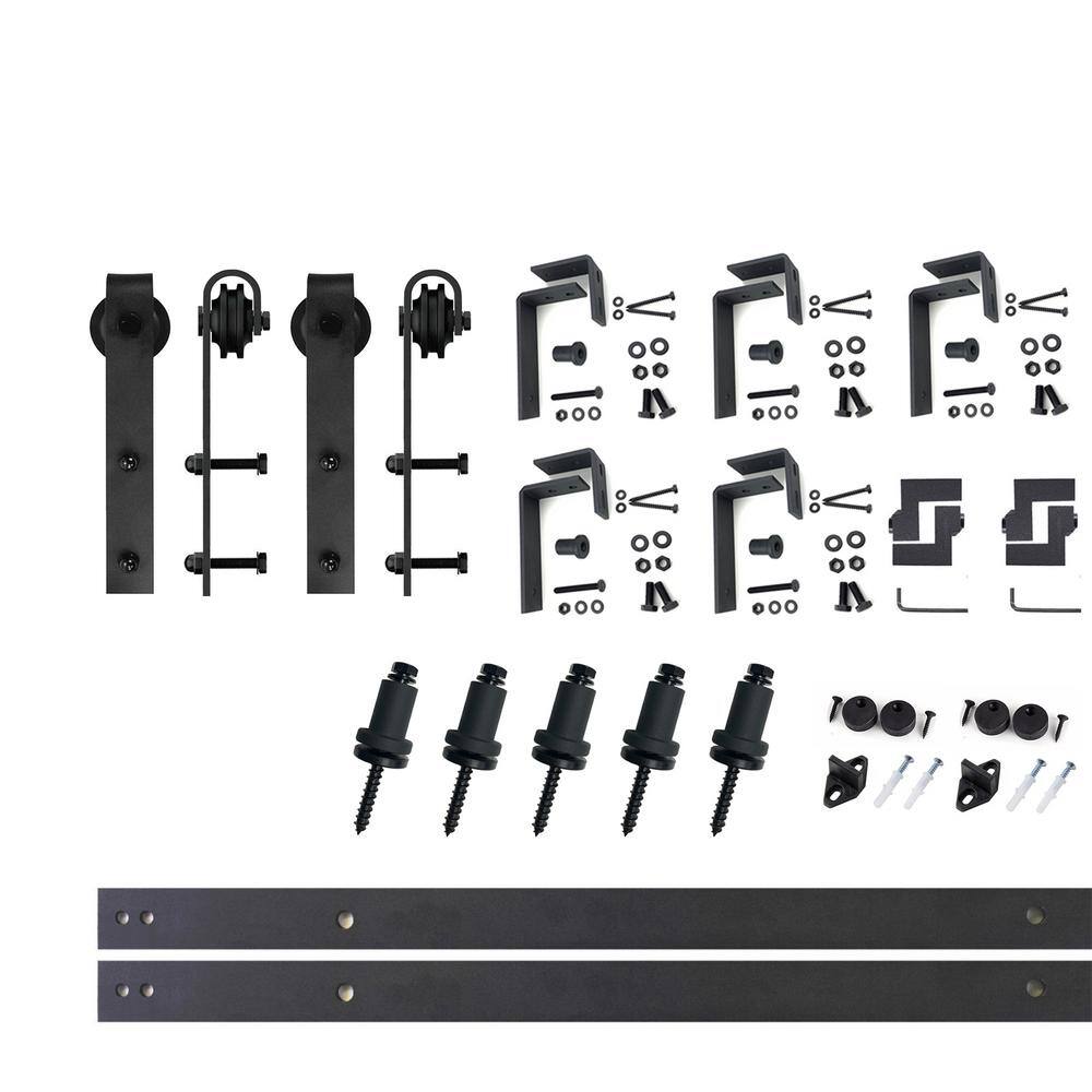 6ft Rustic Black Double Bypass Barn Door Hardware Kit