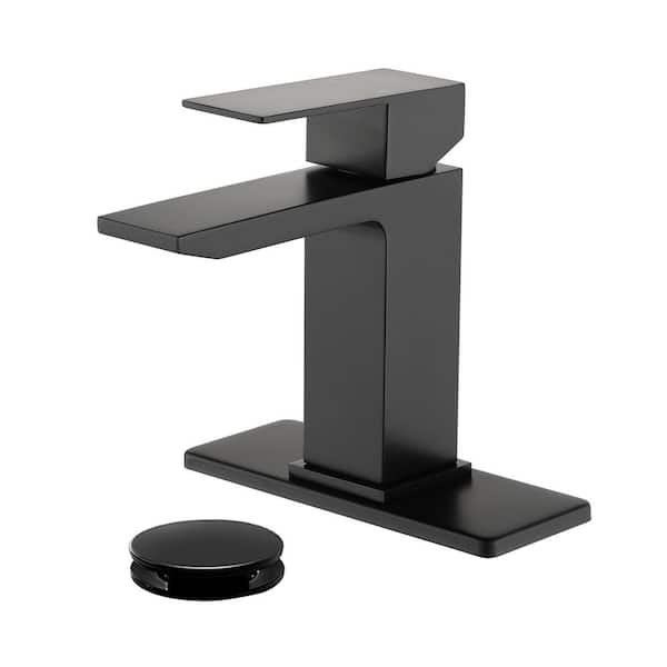 304 Stainless Steel Single Handle Single Hole Bathroom Faucet with Drain Kit Included in Black