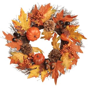 16 in. Pumpkins and Maple Leaves Wreath