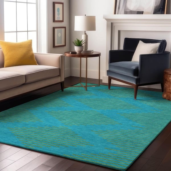 Mayfield Premium Machine Washable Abstract AMF1017 Aqua 10 ft. x 14 ft. Area Rug