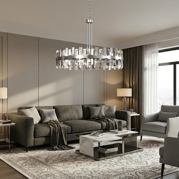 Jackson 8-Light 31 in. Nickel Crystal Modern Ringed Dimmable Chandeliers Dining Foyer Lighting
