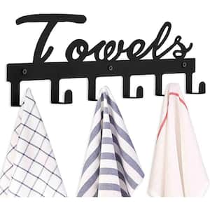 Bathroom Towel Rack Wall Mount Towel Holder Metal 6 Hooks Rustproof and Waterproof - Black