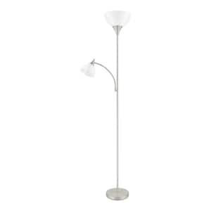 70 in. Brushed Nickel Mother Daughter 2-Light Torchiere Floor Lamp with Plastic Shade