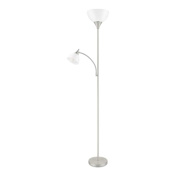 Hampton Bay 70 in. Brushed Nickel Mother Daughter 2-Light Torchiere Floor Lamp with Plastic Shade