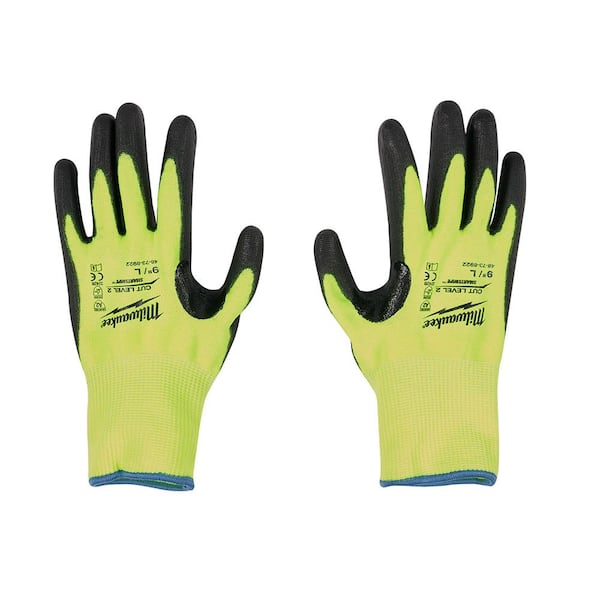 XL & 2X L Two Pairs Milwaukee Hi-Vis Cut Level 2 Polyurethane Dipped Gloves M 