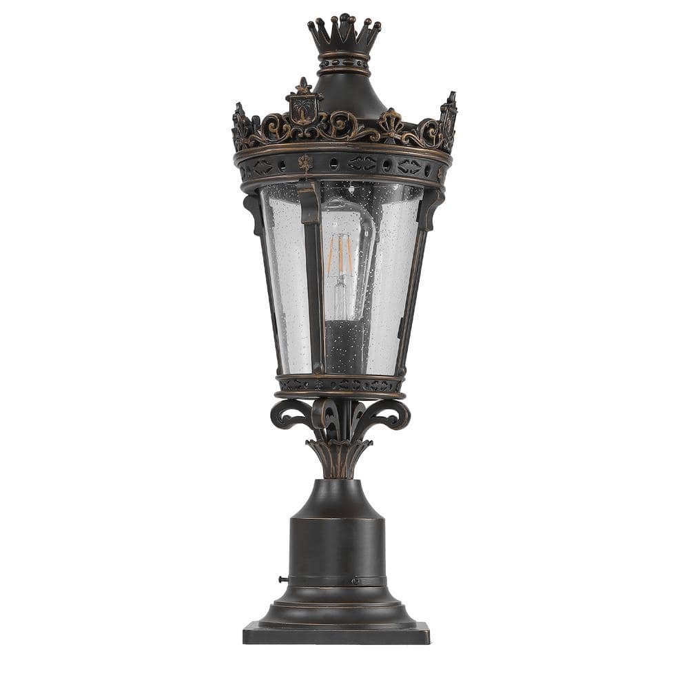 Coffee Golden Aluminium Antique Crown Outdoor Post Lantern with Clear Glass Shade and Antique Metal Base (No bulb) price history on PriceWatchPro