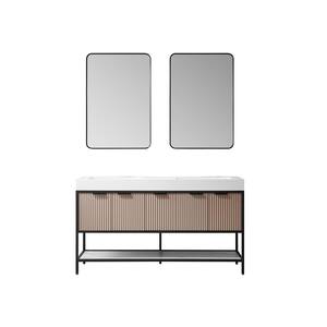 Marcilla 60 in. W x 20 in. D x 34 in. H Double Sink Bath Vanity in Almond Coffee with White Integral Sink Top and Mirror