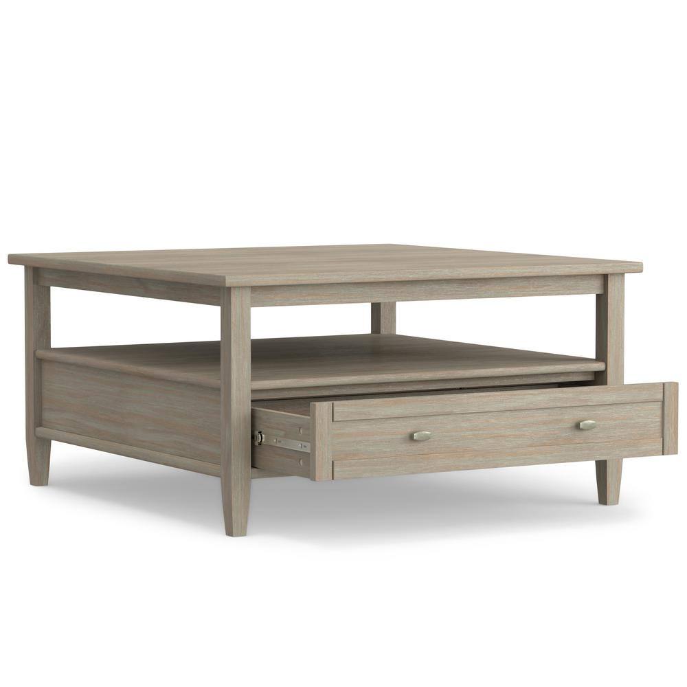 Shaker Style Distressed Grey Solid Wood Square Coffee Table with Storage