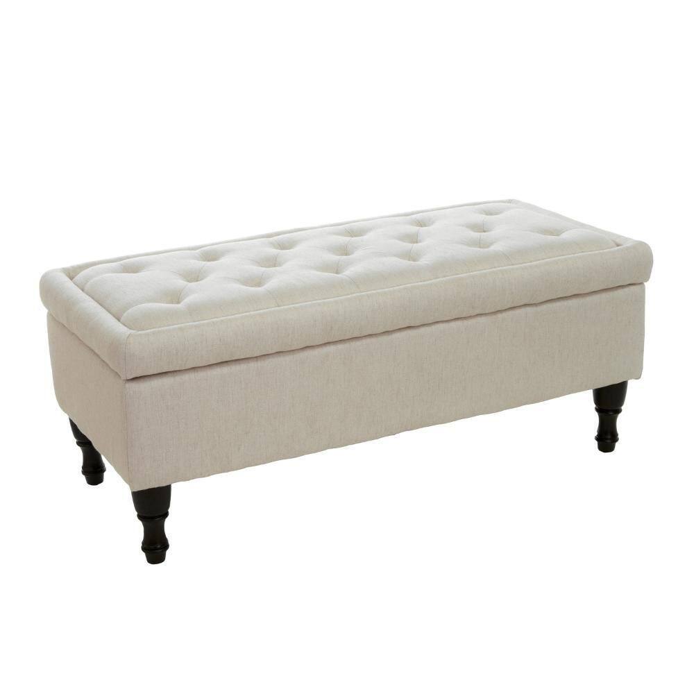 Kiyo Linen Ivory and Dark Brown Wool Rectangle Storage Ottoman