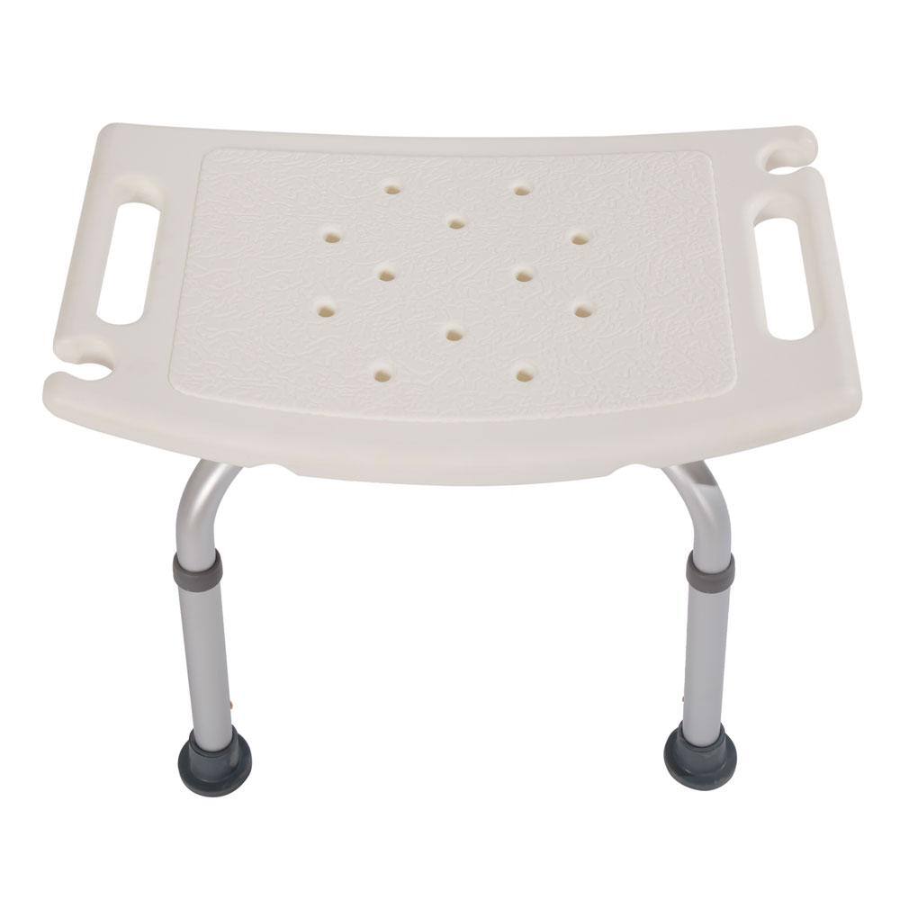 Adjustable White Plastic Shower Chair with Anti-Skid Feet