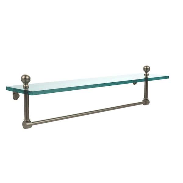 Mambo 22 in. L x 5 in. H x 5 in. W Clear Glass Vanity Bathroom Shelf with Towel Bar in Antique Pewter