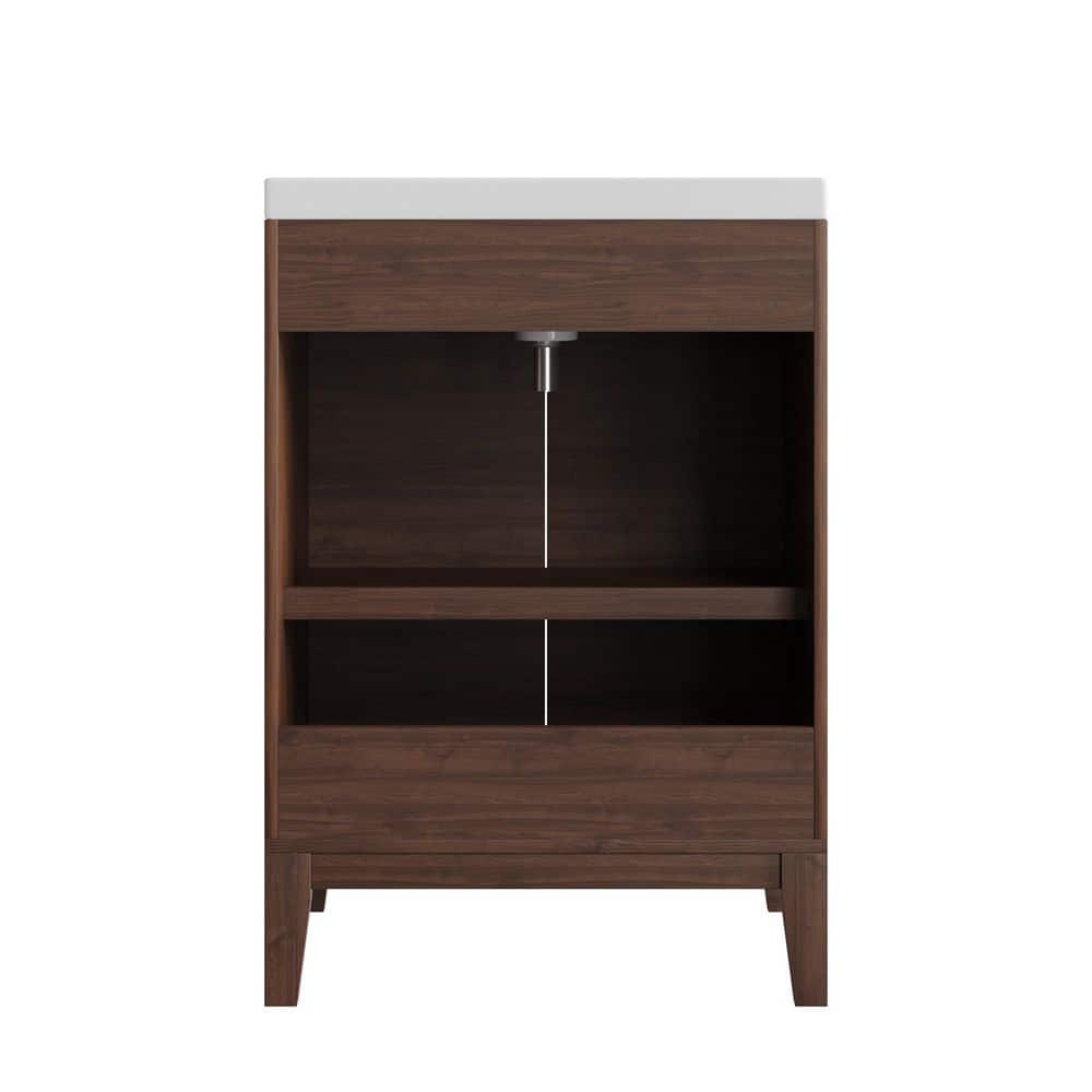 24" Walnut Freestanding Bathroom Vanity with Ceramic Sink