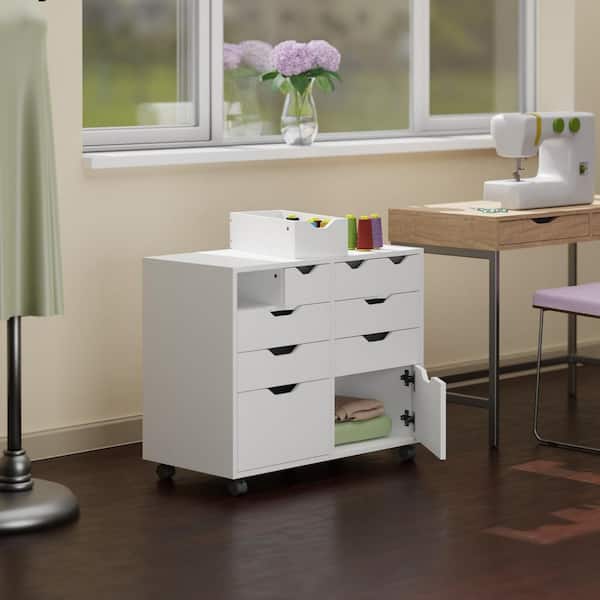 WINSOME WOOD Halifax White Cabinet with 4 Small and 4 Medium