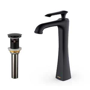 Woodburn Single Handle Single Hole Vessel Bathroom Faucet with Matching Pop-Up Drain in Matte Black