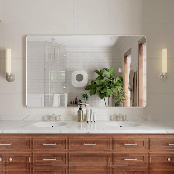 niveal Ruhr 60 in. W x 36 in. H Rectangular Framed Wall Bathroom Vanity Mirror in Brushed Nickel