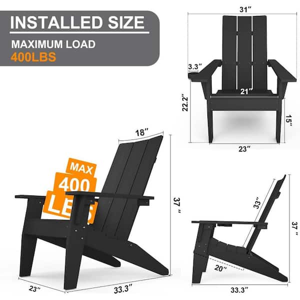 Mximu Oversize Modern Black Plastic Outdoor Patio Adirondack Chair