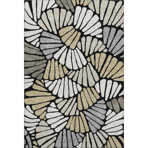 Mayfield Premium Machine Washable Abstract AMF2384 Black 9 ft. x 12 ft. Area Rug