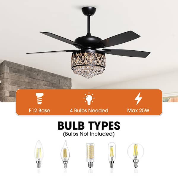 Parrot Uncle Berkshire 52 in. Crystal Downrod Mount Black Ceiling