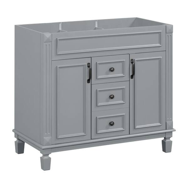 FUNKOL 35.9 x 17.9 x 34 In. Gray Vertical Bathroom Cabinet with 2 Drawers and 2 Soft Close Doors, Top Sink Not Included