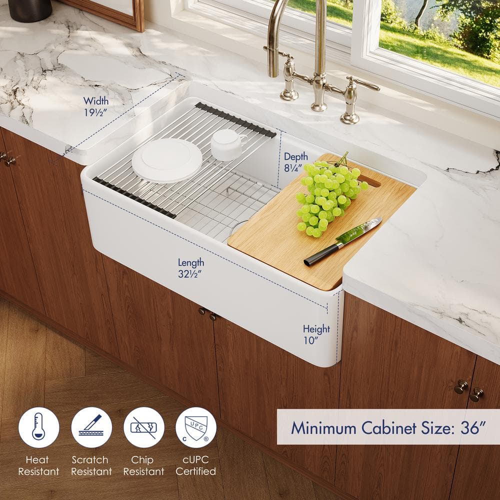 Crisp White Ceramic Single Bowl Farmhouse Workstation Sink