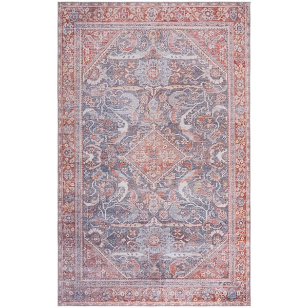 SAFAVIEH Tuscon Gray/Rust 9 ft. x 12 ft. Machine Washable Border Floral Area Rug